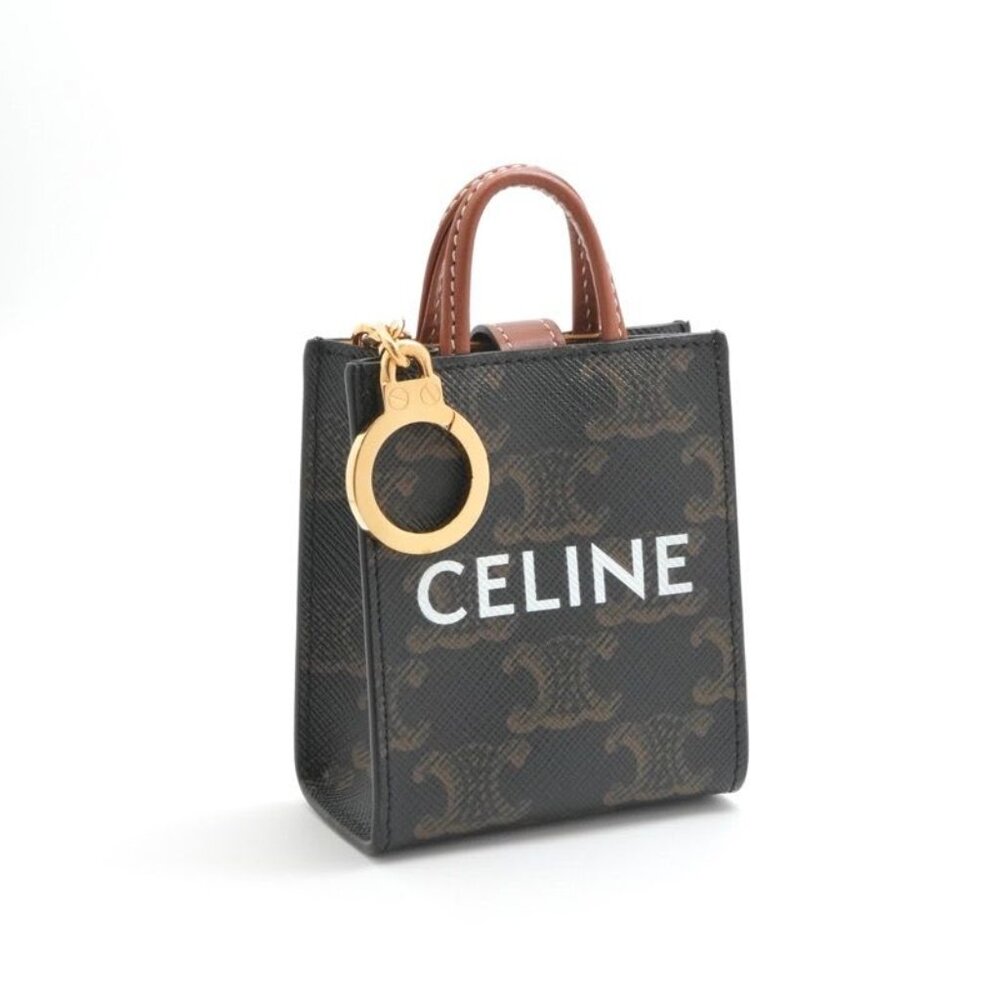 Celine Charm Brown Gold Triomphe Canvas Logo Micro Vertical Cabas - Picture 1 of 8